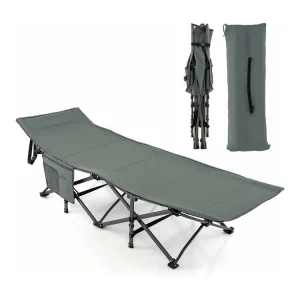 Veldbed met zijzak, tot 272 kg belastbaar, inklapbaar campingbed, campingligstoel, klapbed, reisligstoel, vouwbed voor reizen, indoor, outdoor ZB32012