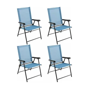 Set van 4 tuinstoelen, klapstoelen met armleuningen, balkonstoelen met weerbestendige stof, terrasstoelen voor tuin, achtertuin en balkon ZB33218