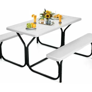 Biertentgarnituur, picknicktafel en 2 zitbanken, campingtafelset feesttentgarnituur voor terras, tuin, zwembad, 137 x 150 x 72 cm (wit)AB5611