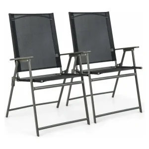 Set van 2 tuinstoelen, klapstoelen met weerbestendige stof, balkonstoelen met armleuningen, terrasstoelen voor tuin, terras, balkon (zwart) ZB33246