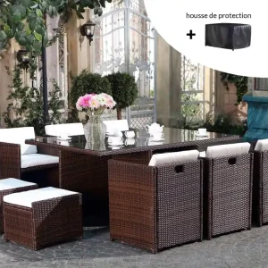 Loungeset Miami 10 Bruin/Wit + Beschermhoes