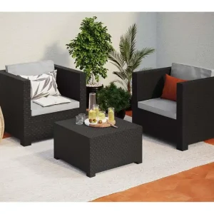 Loungeset 2-zits van grijs gevlochten kunsthars ANKARA - Comfortabel en waterbestendig