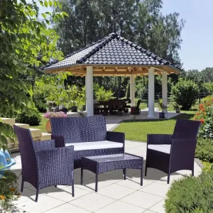 Loungeset voor 4 personen van zwart/wit gevlochten hars MYKONOS Modern en design