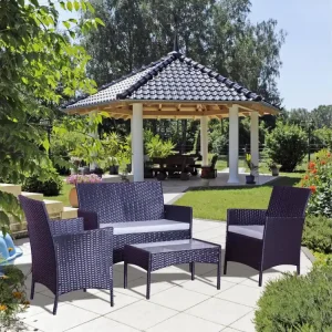 Loungeset 4-zits van zwart/grijs gevlochten hars MYKONOS Modern en Design