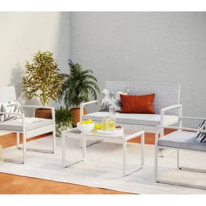 Lage Loungeset 4 Personen van Lichtgrijze Vlechtwerk Resin ESNA