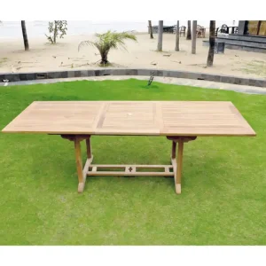 Uitschuifbare tuinset voor 6 personen van ruw teakhout KAJANG met vlinder verlengstuk