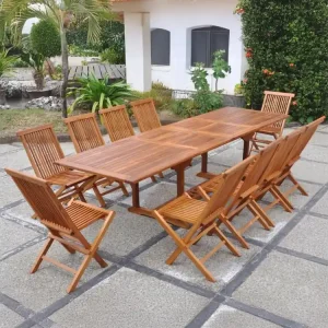 Loungeset voor 10 personen van geolied teakhout LUBOK - Uitstekend hout, bestand tegen weersinvloeden, milieucertificering