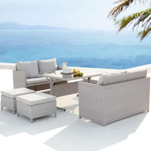 Loungeset van grijs/wit gevlochten kunststof 8 plaatsen NOUM??A