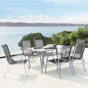 Tuinset 6 plaatsen van grijs aluminium ALASSIO met comfortabele en duurzame stoelen