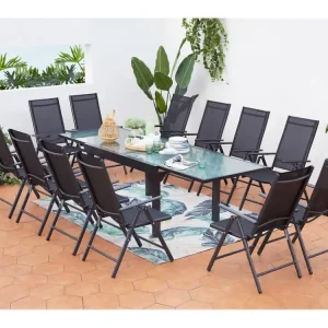 Uitschuifbare tuinset van grijs aluminium met 12 stoelen BRESCIA