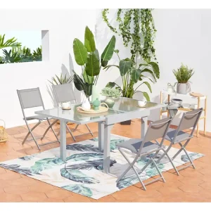 Uitschuifbare aluminium tuinset voor 8 personen + 4 stoelen MOLVINA