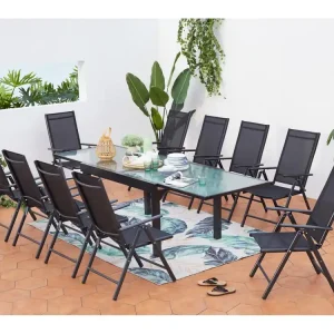 Uitschuifbare tuinset in grijs aluminium + 10 stoelen BRESCIA