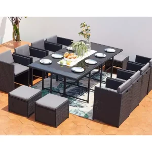 Tuinset 12 Plaatsen van Zwart/Grijs Vlechtwerk - Luxe en Comfort - Miami Concept-Usine