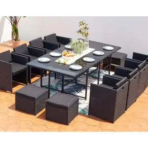 Loungeset 12 Personen van Zwart Vlechtwerk - Luxe Inbouwset Miami Concept-Usine