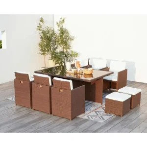 Loungeset van bruin/wit gevlochten kunststof Monaco 10 plaatsen - Gezellige buitenruimte en gegarandeerde ontspanning