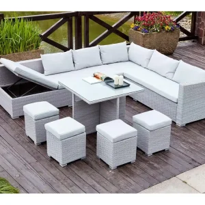 Loungeset van gevlochten kunsthars FIDJI 10 plaatsen grijs/grijs