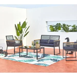 Lage 5-Zits Tuinset Zwart Hout MIHATA in Zwart Touw en Hout - Eigentijds Ontwerp