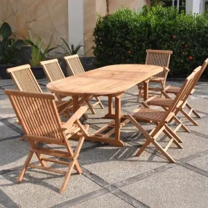 Massief teakhouten tuinset voor 8-10 personen - Ovale tafel + 6 stoelen + 2 fauteuils Kajang