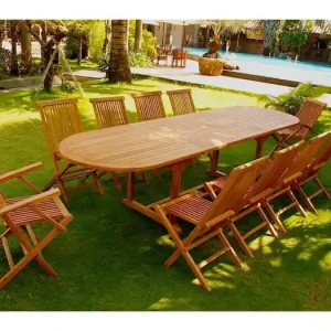 Massief teakhouten tuinset Kajang - Ovale tafel + 8 stoelen + 2 fauteuils
