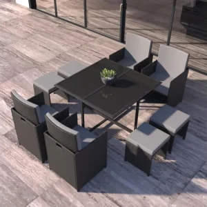 Loungeset van zwart/grijs gevlochten kunsthars FLORIDA voor 8 personen