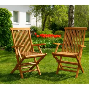 Set van 2 inklapbare tuinstoelen van onbehandeld massief teakhout - Klassieke en Comfortabele Stijl