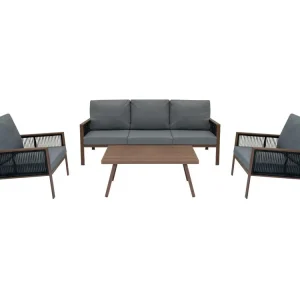 Aluminium 4-Delige Loungeset | Tuinbank Tafel Stoelen | Houteffect | Tuin/Buiten