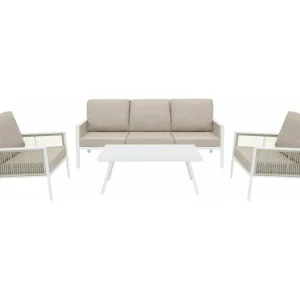 Aluminium 4-Delige Loungeset | Tuinbank Tafel Stoelen | Wit | Tuin/Buiten