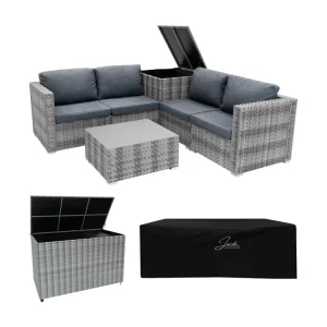 Rotan Modulaire 6-Delige Meubelset & 700L Opbergbox - Grijs