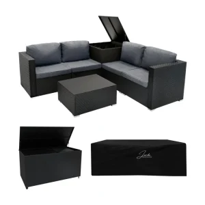 Rotan Modulaire 6-Delige Meubelset & 700L Opbergbox - Zwart