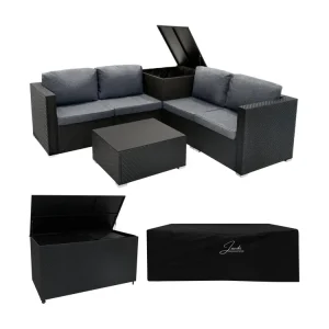 Rotan Modulaire 6-Delige Meubelset & 996L Opbergbox - Zwart