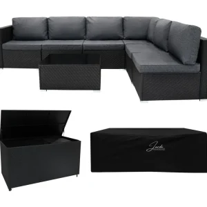 Rotan Modulaire 7-Delige Meubelset & 700L Opbergbox - Zwart
