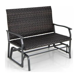 Tuinbank van polyrotan, weerbestendige schommelbank met zachte glijbeweging en comfortabele katoenen vulling, 2-zitbank, belastbaar tot 360 kg, ZB33614