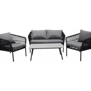 Lindos tuinmeubelset 4 delen zwart, grijs.