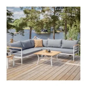 Mexico loungeset 2 delen grijs,wit,teak.