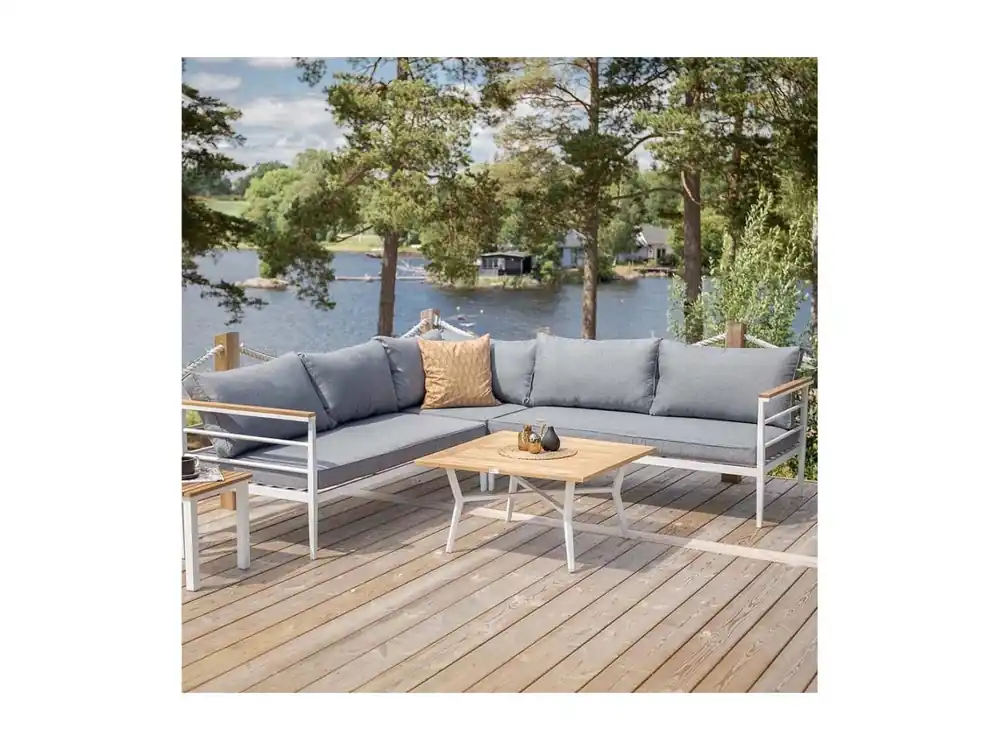 Mexico loungeset 2 delen grijs,wit,teak.
