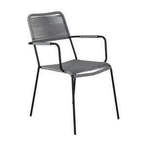 Lindos tuinstoel met armleuningen stapelbaar zwartgrijs.