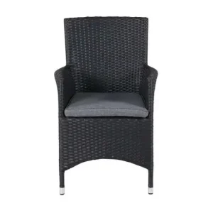 Malin tuinstoel met armleuningen incl. kussen, stapelbaar zwart.