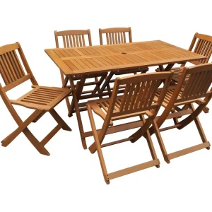 Opvouwbare tuinset van exotisch hout "Hongkong" - Tafel + 6 opvouwbare stoelen