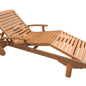 Opvouwbare ligstoel van exotisch hout "Singapore" met wielen en zijtafel