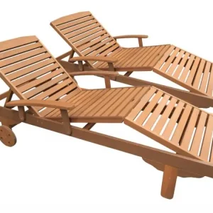 Set van 2 inklapbare ligstoelen van exotisch hout "Singapore" met wielen en verstelbare rugleuning