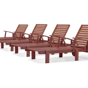 Set van 4 opvouwbare ligstoelen van exotisch hout "Tokyo" met zijtafel en transportwielen - Mahonie