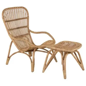 Ella tuinstoel met voetenbank natuur, gebroken wit.