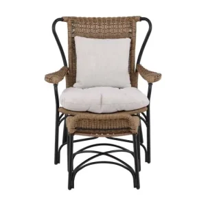 Loreto leunstoel tuin met tuinkussen met hocker zwart.