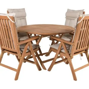 Kenya tuinmeubelset tafel ?120cm natuur, 4 stoelen natuur.