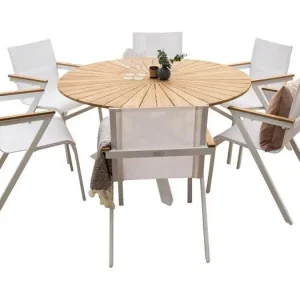Mexico tuinmeubelset tafel ?140cm natuur, 6 stoelen wit.