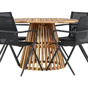 Lumpur tuinmeubelset tafel ?120cm natuur, 4 stoelen zwart.