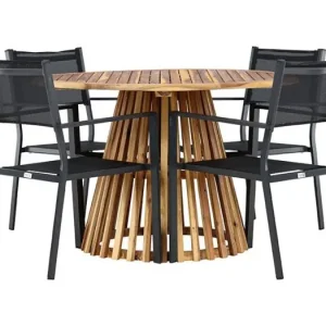 Lumpur tuinmeubelset tafel ?120cm natuur, 4 stoelen zwart.