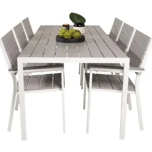 Break tuinmeubelset tafel 90x205cm grijs, 6 stoelen grijs.