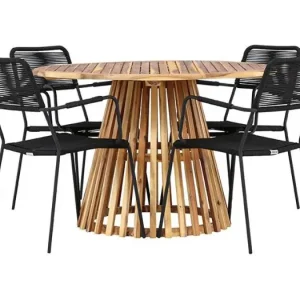 Lumpur tuinmeubelset tafel ?120cm natuur, 4 stoelen zwart.