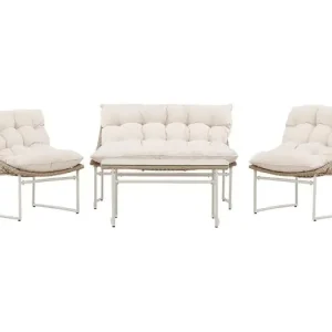 Tina lounge set 1 salontafel, 1 bank, 2 stoelen beige.